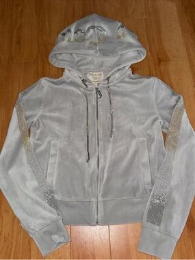 Juicy Couture grey velour tracksuit jacket with rhinestones